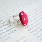Red Polka Dot Button Ring, ..