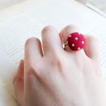 Red Polka Dot Button Ring, ..