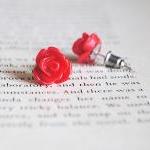 Red Rose Stud Earrings, Nic..