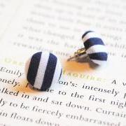 Hello Sailor Button Earrings, Nautical, Navy, White, Striped