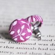 Purple Leaf Button Earrings, Raspberry, Stud, Nickel Free