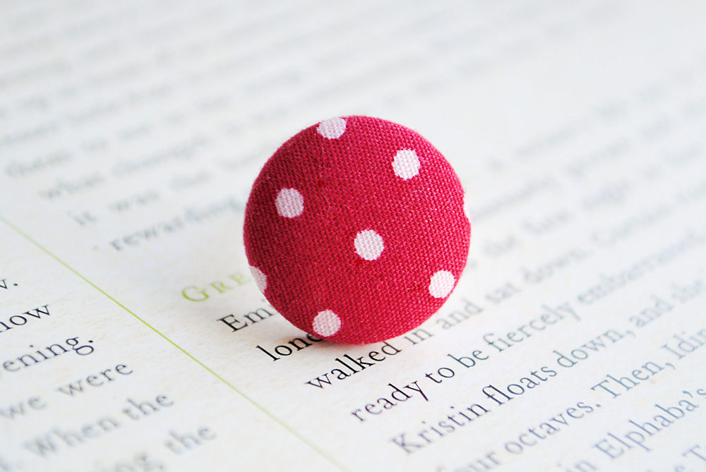 Red Polka Dot Button Ring, Nickel Free, Red, Spotty, Retro, Fifties