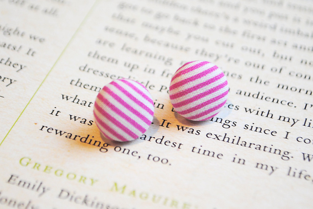 Candy Stripe Button Earrings, Pink, Nickel Free Studs