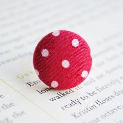 Red Polka Dot Button Ring, Nickel Free, Red, Spotty, Retro, Fifties