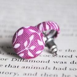 Purple Leaf Button Earrings, Raspberry, Stud, Nickel Free